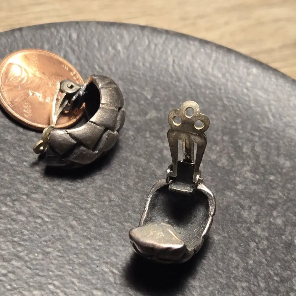 Thai Weave Style Clip On Sterling Silver Earrings